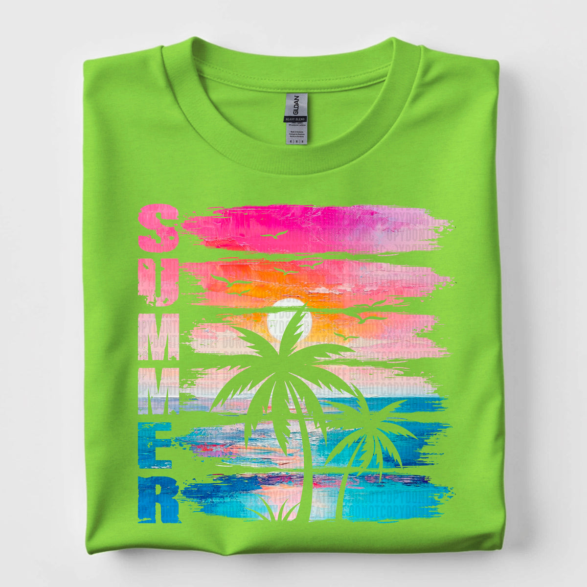 Summer brushstroke sunset palm trees 100085 DTF transfer