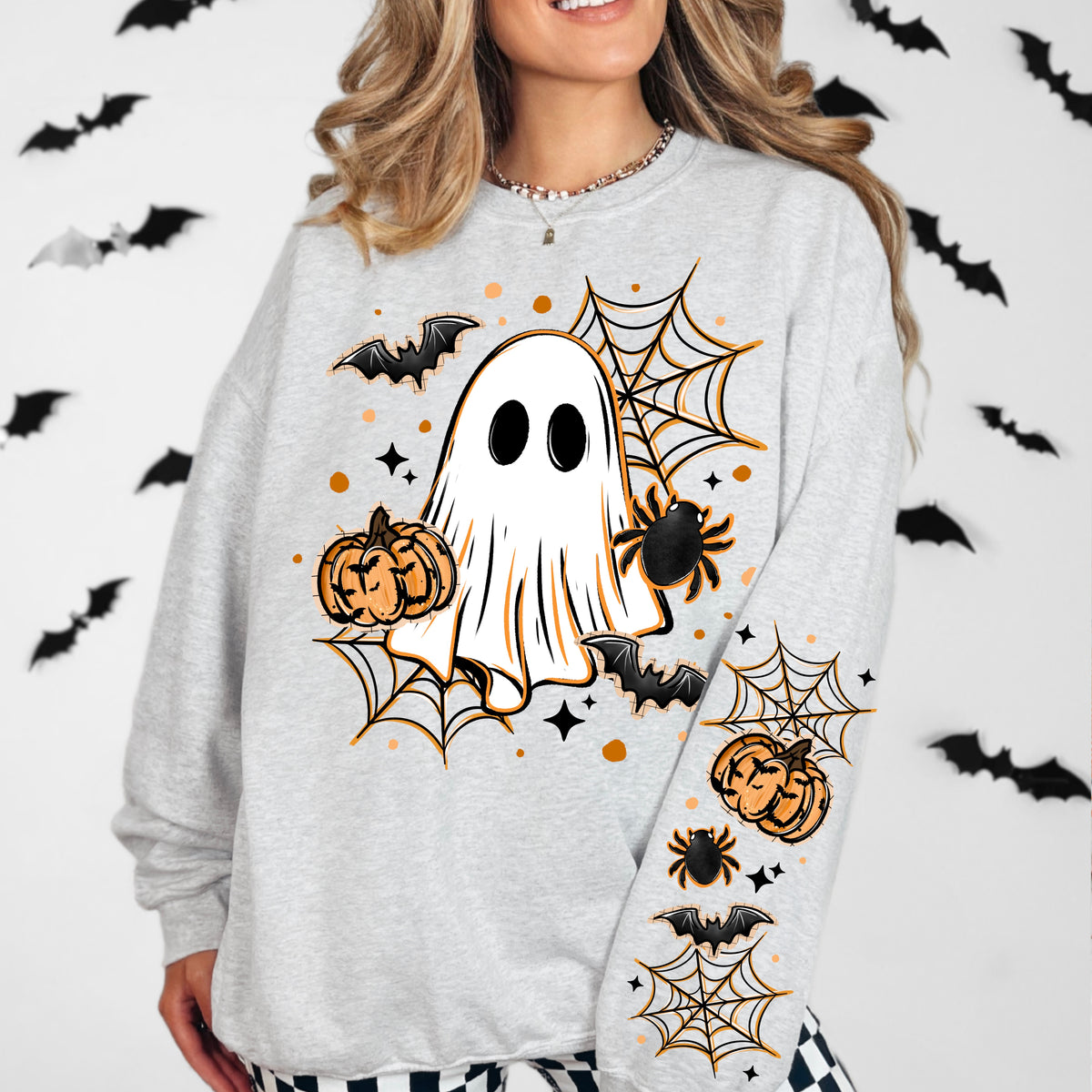 Ghost with spider webs (set of two sleeves) (csc) DTF Transfer