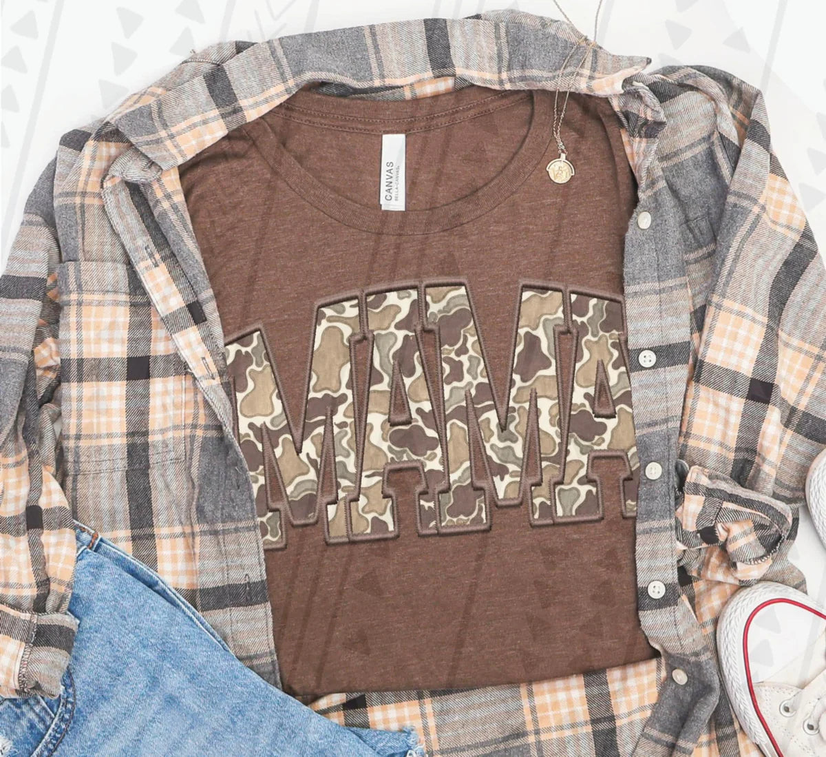 Mama Faux Embroidery Camo sunday special DTF transfer