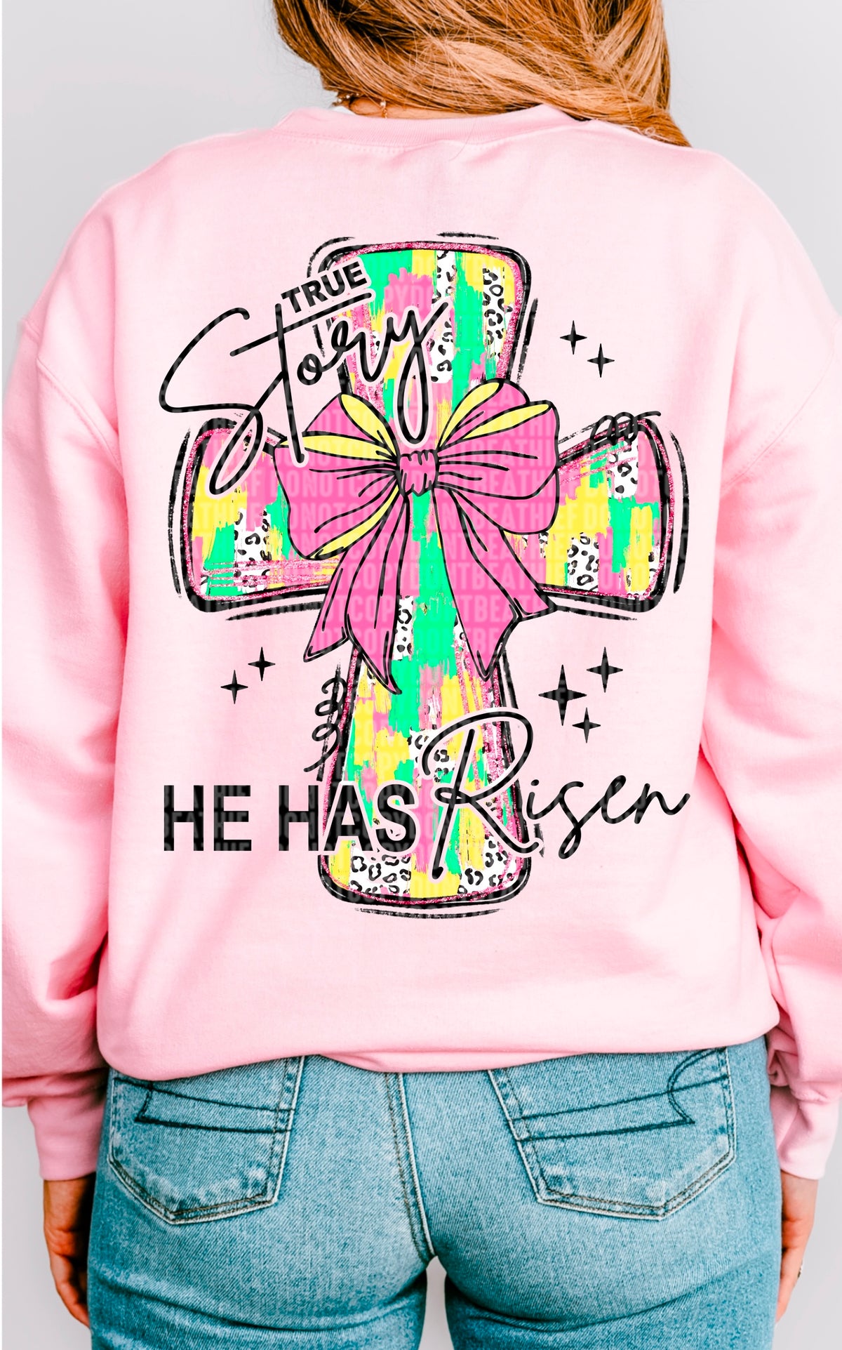 True story he has risen cross black font 93381 DTF transfer
