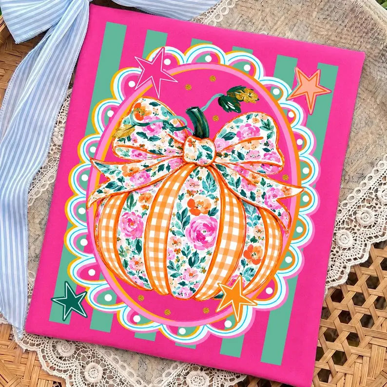 Colorful pumpkin with teal stripes Sunday Special DTF transfer
