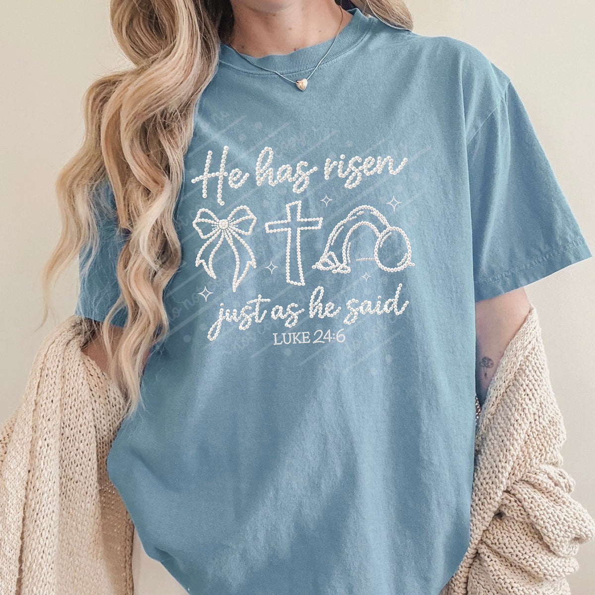 He has risen faux pearls DTF Transfer