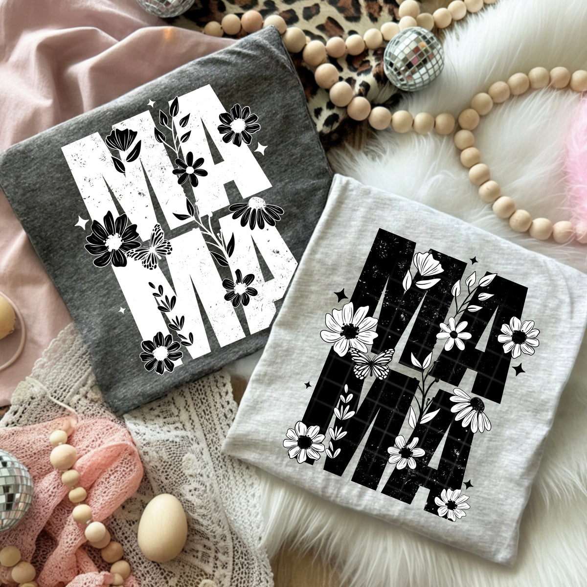 Mama Florals WHITE TEXT (CSC) DTF Transfer