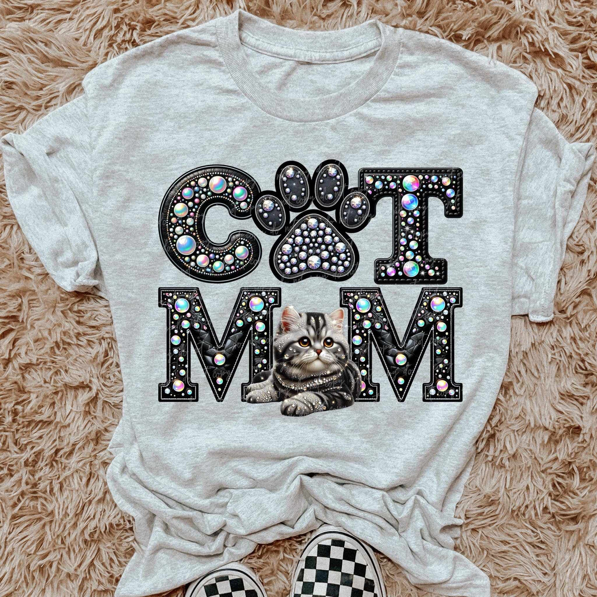 Grey and white kitten Cat mom rhinestone 49194 DTF transfer