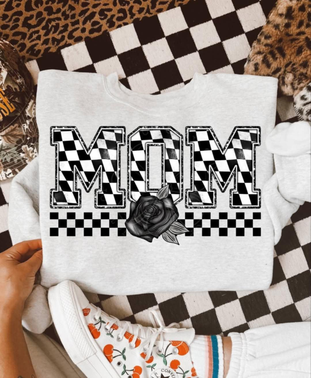 Mom checkered with black rose (Unhinged) 99333 DTF transfer