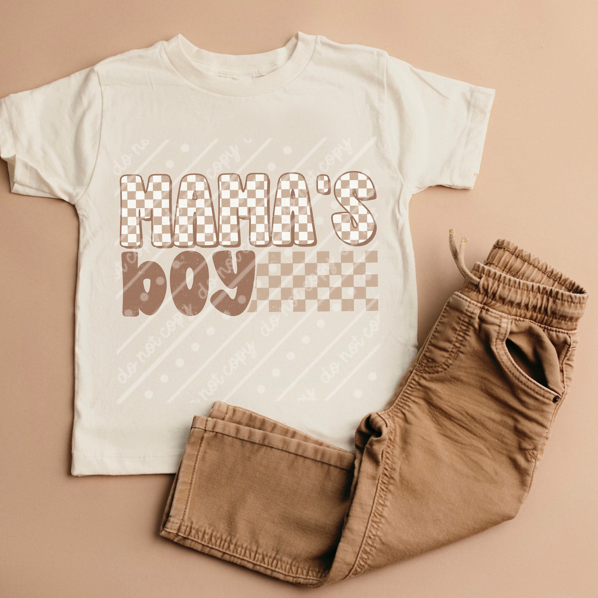 Mama boy brown checker  (scarlow) DTF transfer