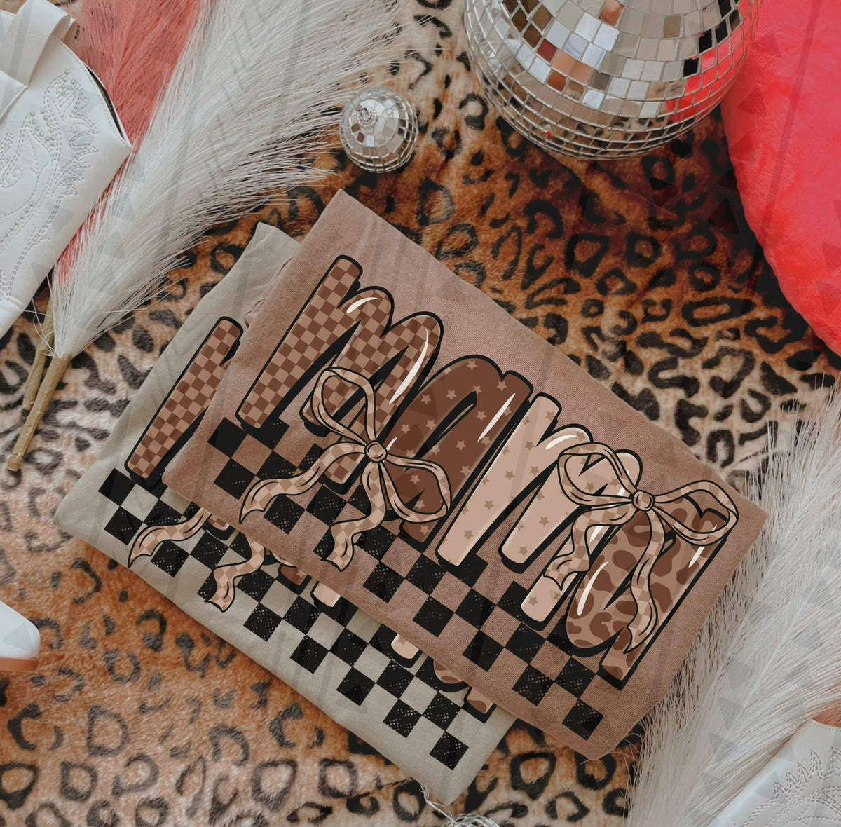 Mama with tan checker bow (TGG) DTF TRANSFER