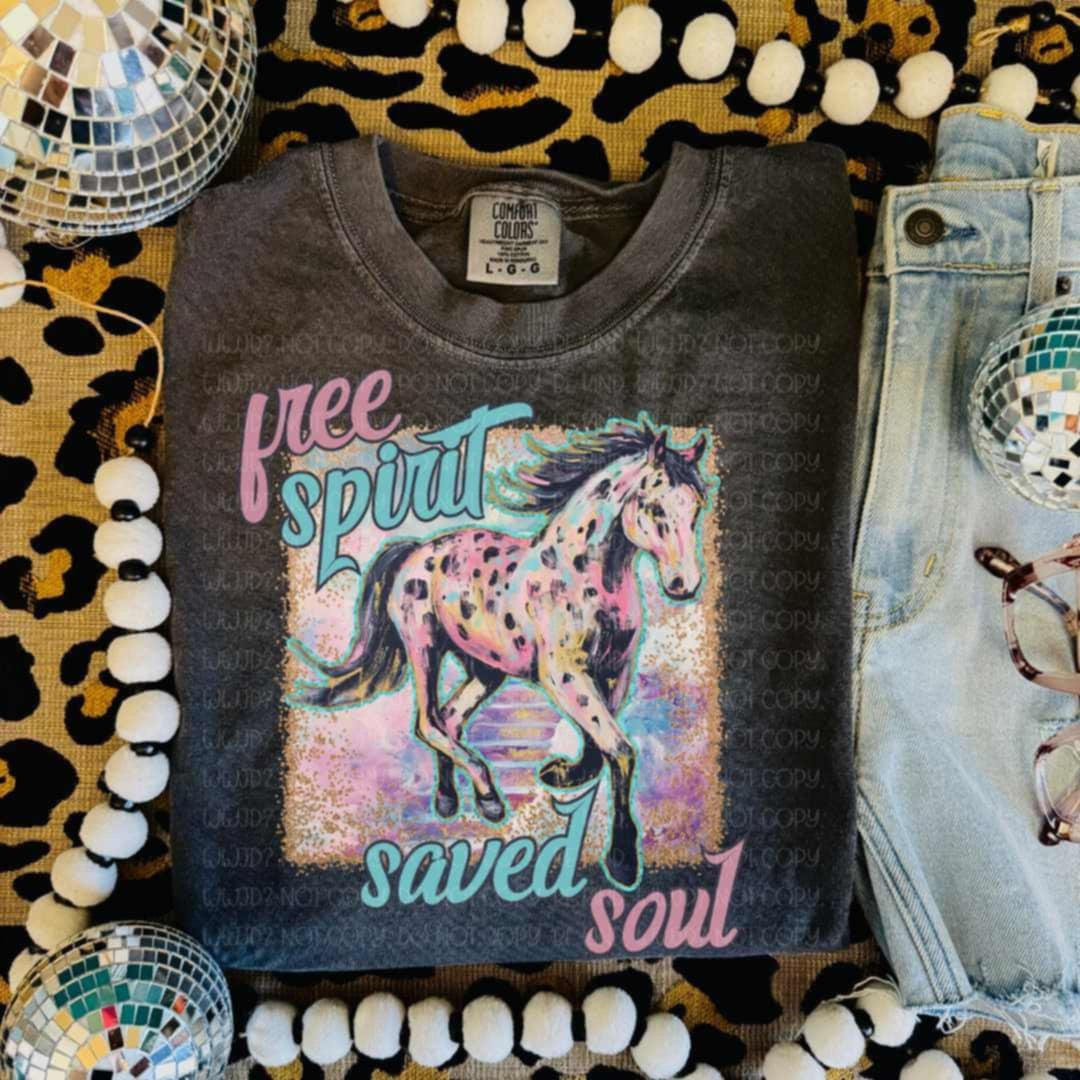 Free spirit saved soul colorful font (Vehement) 99141 DTF transfer