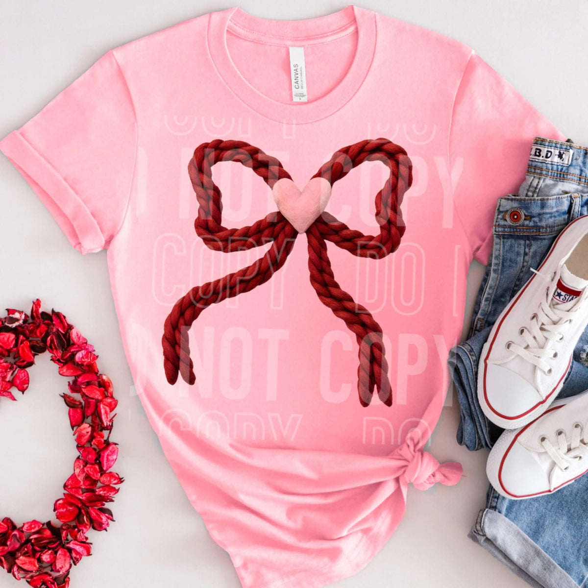 Valentines Faux Yarn Heart Bow (SBB) DTF transfer