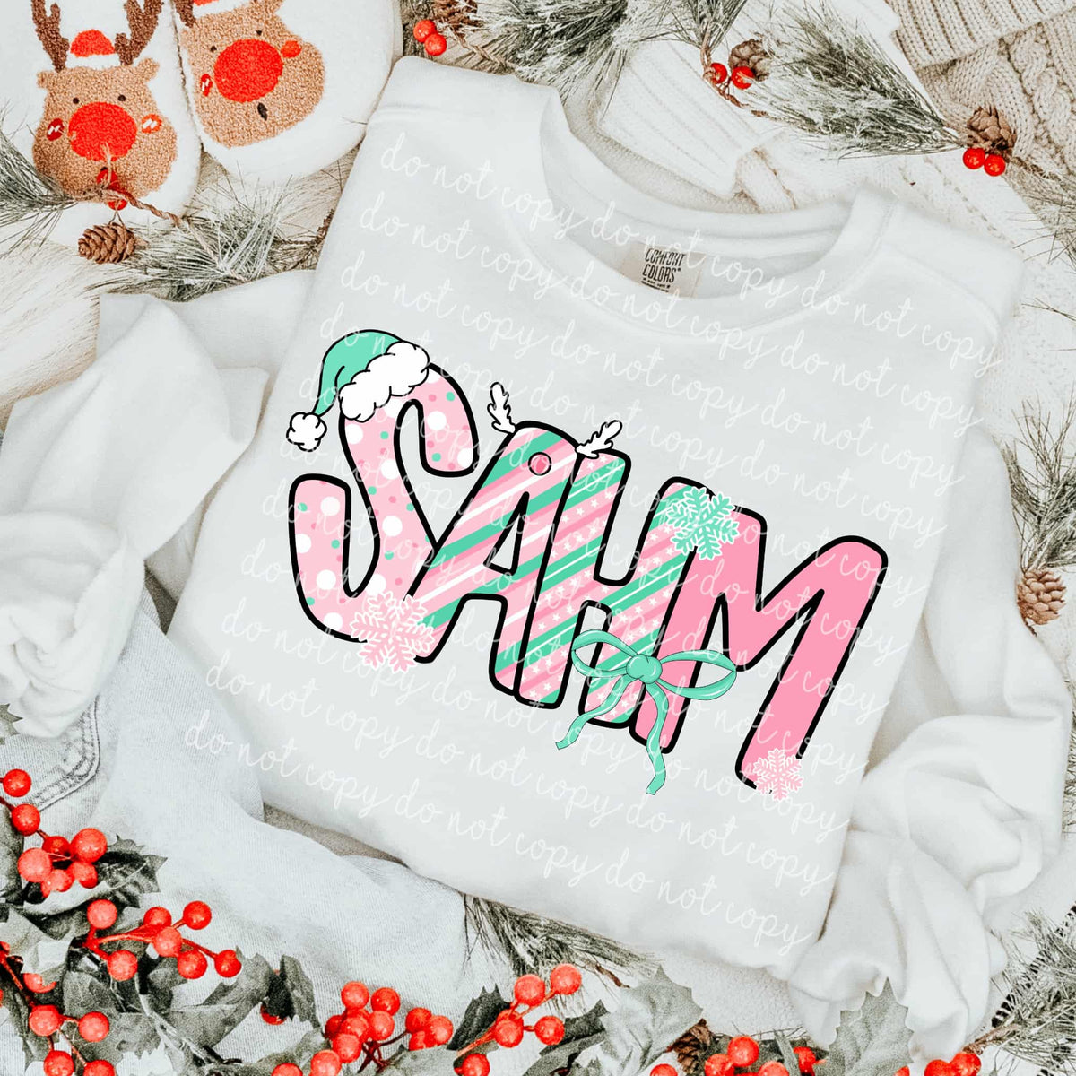 SAHM Mint and Pink Christmas letters DTF transfer