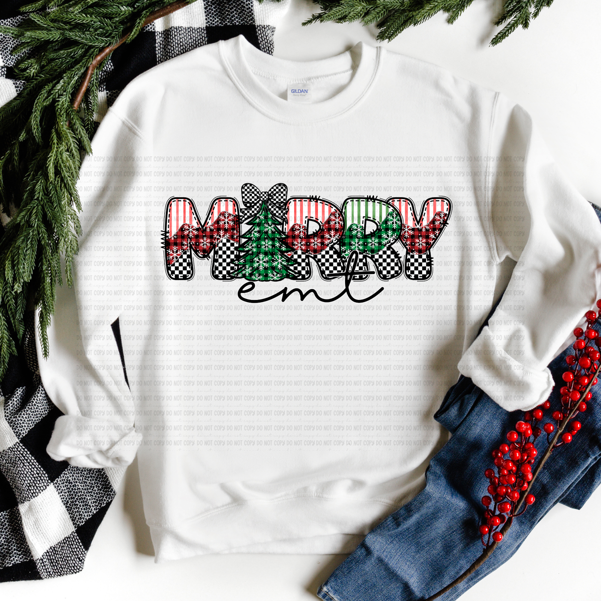 Merry EMT stripe plaid and checker (revel) DTF Transfer