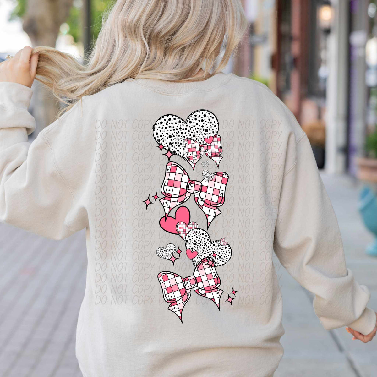Checkered bow and heart sleeve (CITY) 75760 DTF transfer