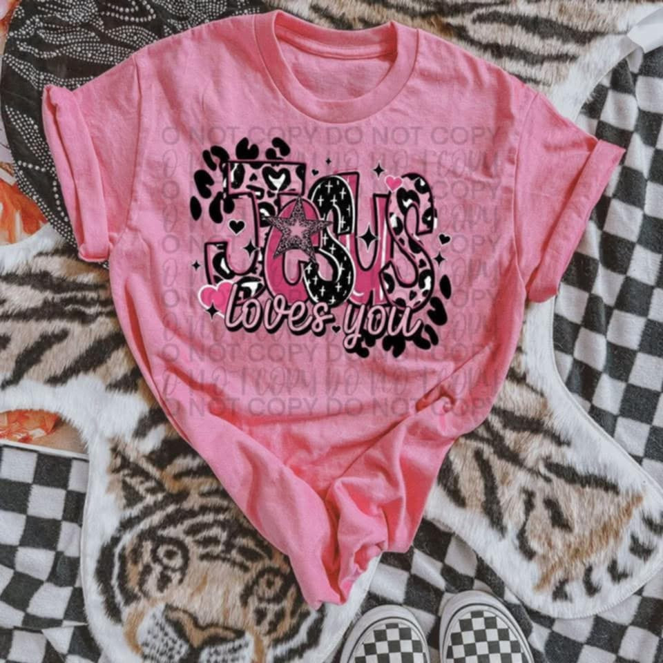 Jesus loves you pink leopard 103962 DTF transfer