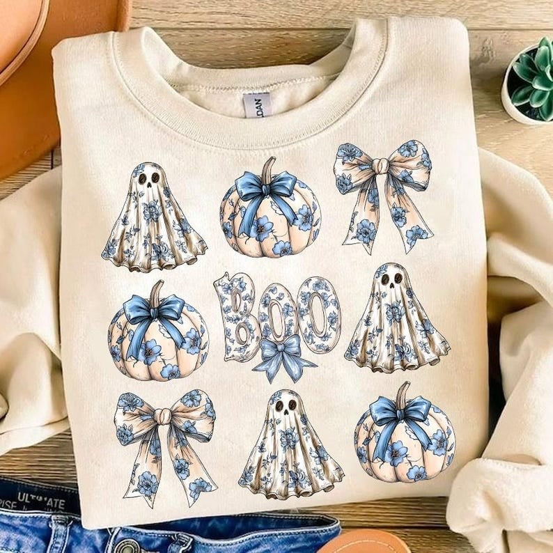 Boo Blue floral collage 64785 DTF transfer