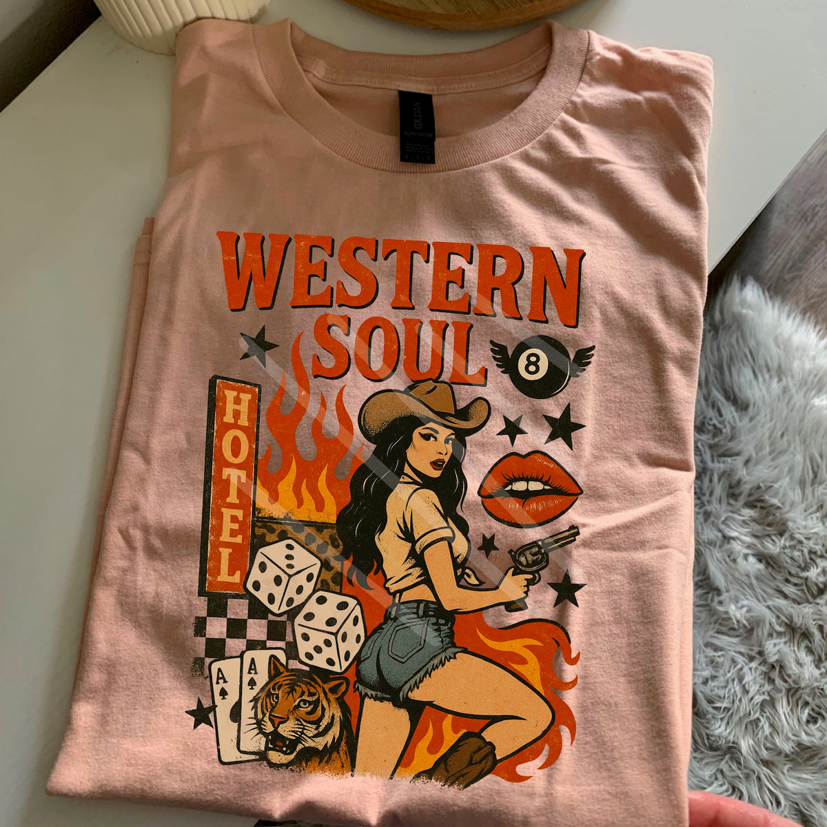 Western Soul Hotel with dice Cowgirl 110711 DTF transfer