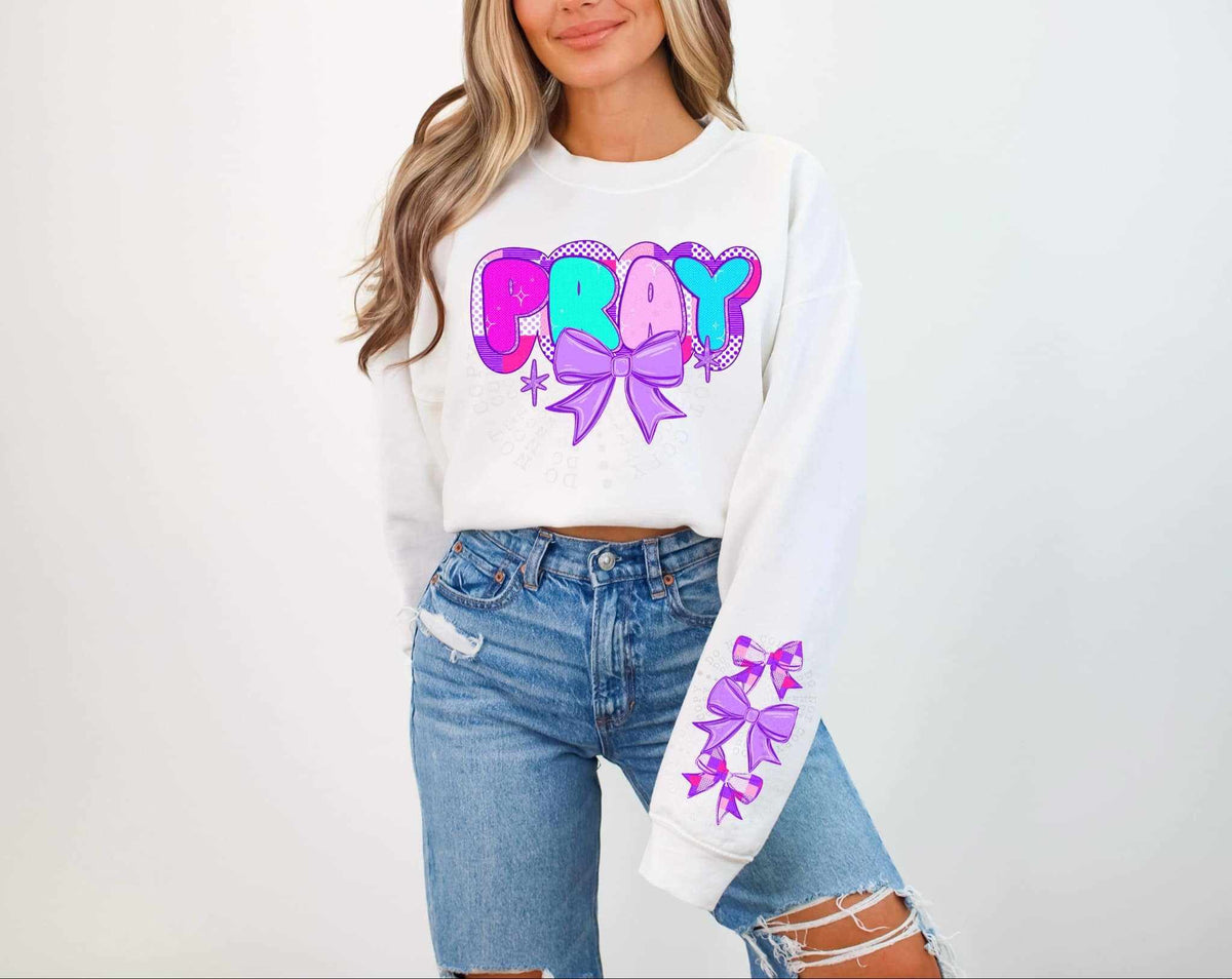 Pray purple bow FRONT ONLY 67794 DTF transfer
