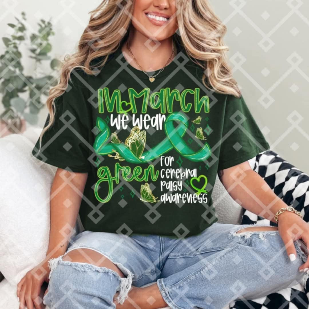 In March we wear green white font 92154 DTF transfer