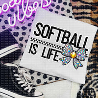 Softball is Life rhinestone bow (ECHT) 58798 DTF transfer