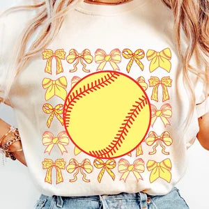Softball with bow background 85705 DTF transfer