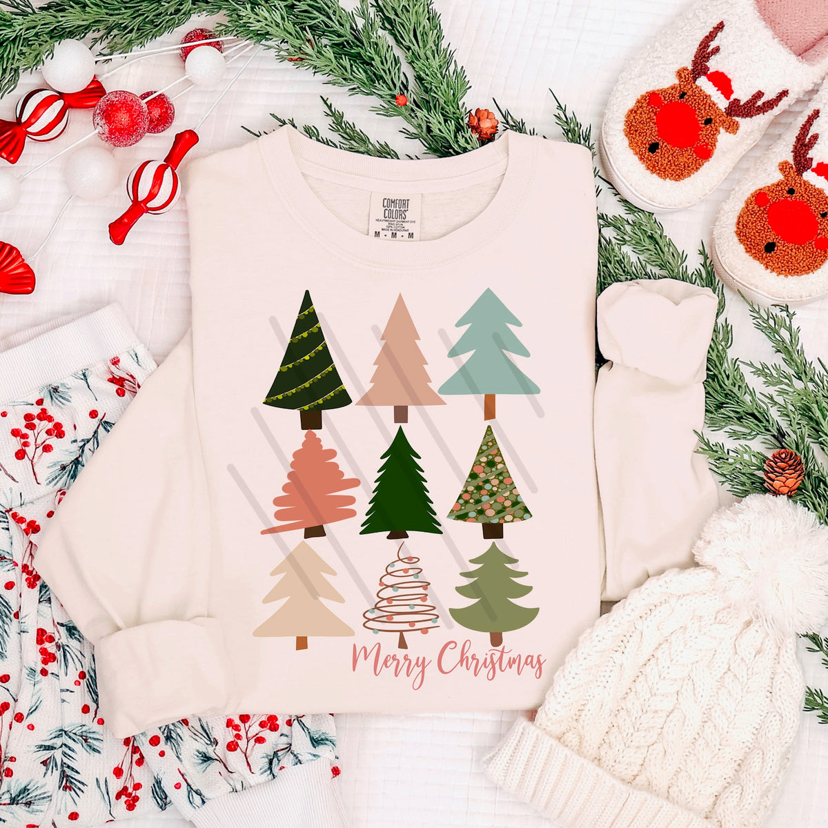 Merry Christmas cursive trees 113909 DTF Transfer