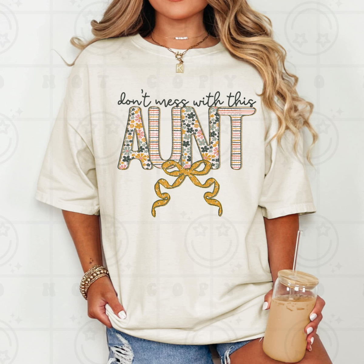 Don’t mess with this aunt yellow bow (HW) 92399 DTF transfer