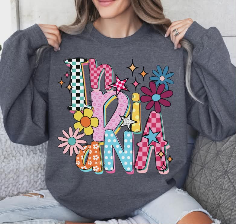 Indiana colorful stars and flowers (S&G) DTF Transfer