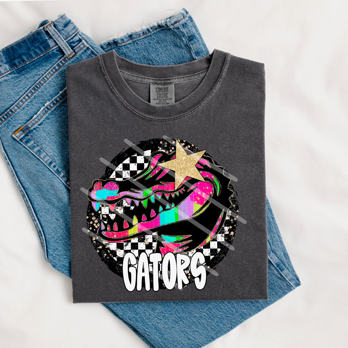 Gators Mascot rainbow checker circle (county line) 111025 DTF transfer