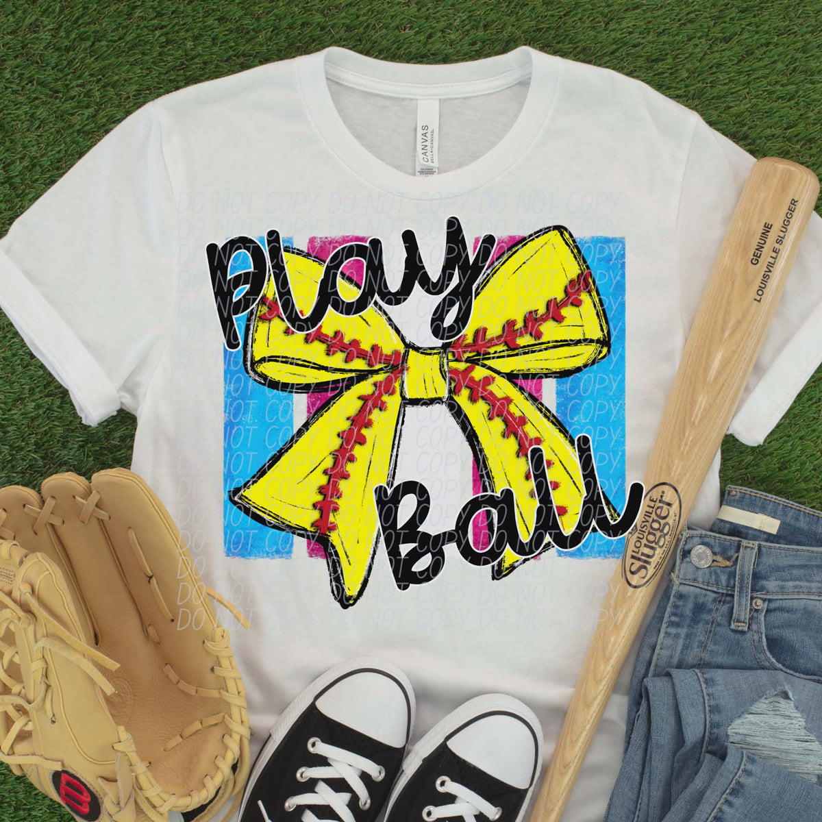 Play Ball softball bow (pink blue) (city) DTF Transfer