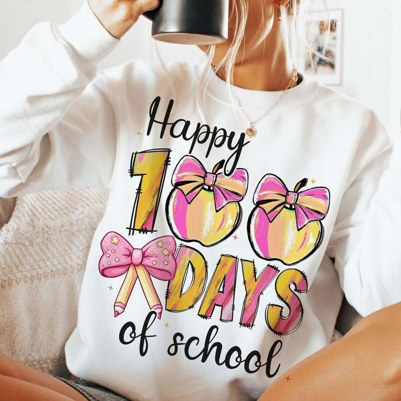 Happy 100 days of school pink and yellow 80926 DTF transfer