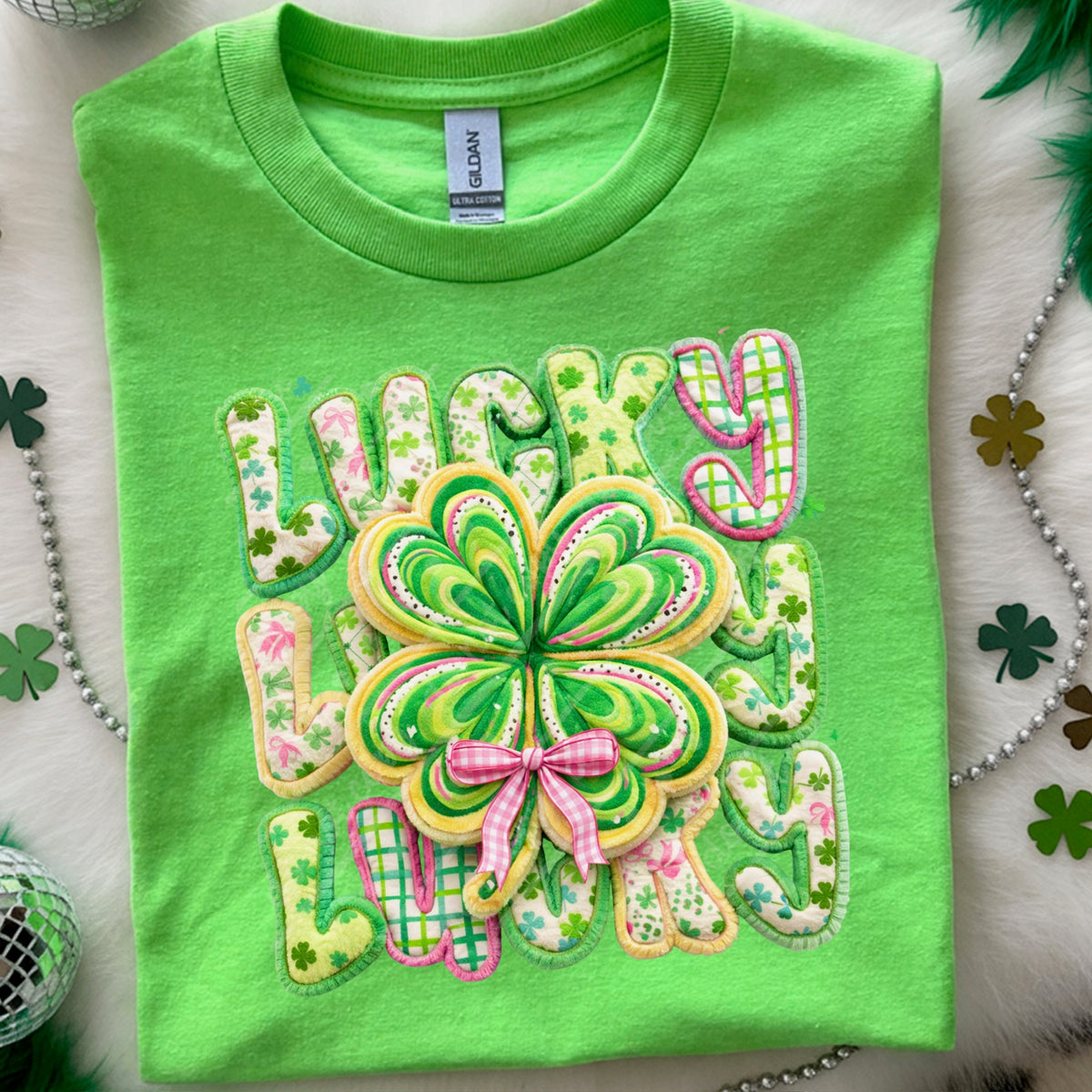 Lucky stacked with colorful clover DTF transfer