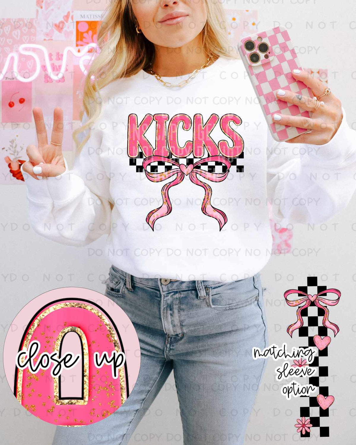 Kicks pink and gold with bow (Caplinger) 80408 DTF transfer