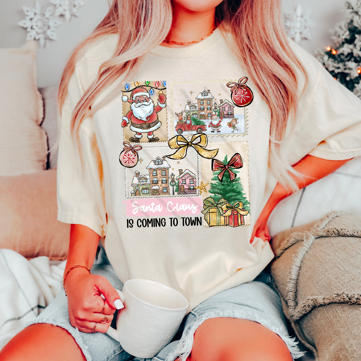 Santa Claus is coming to town stamps DTF transfer