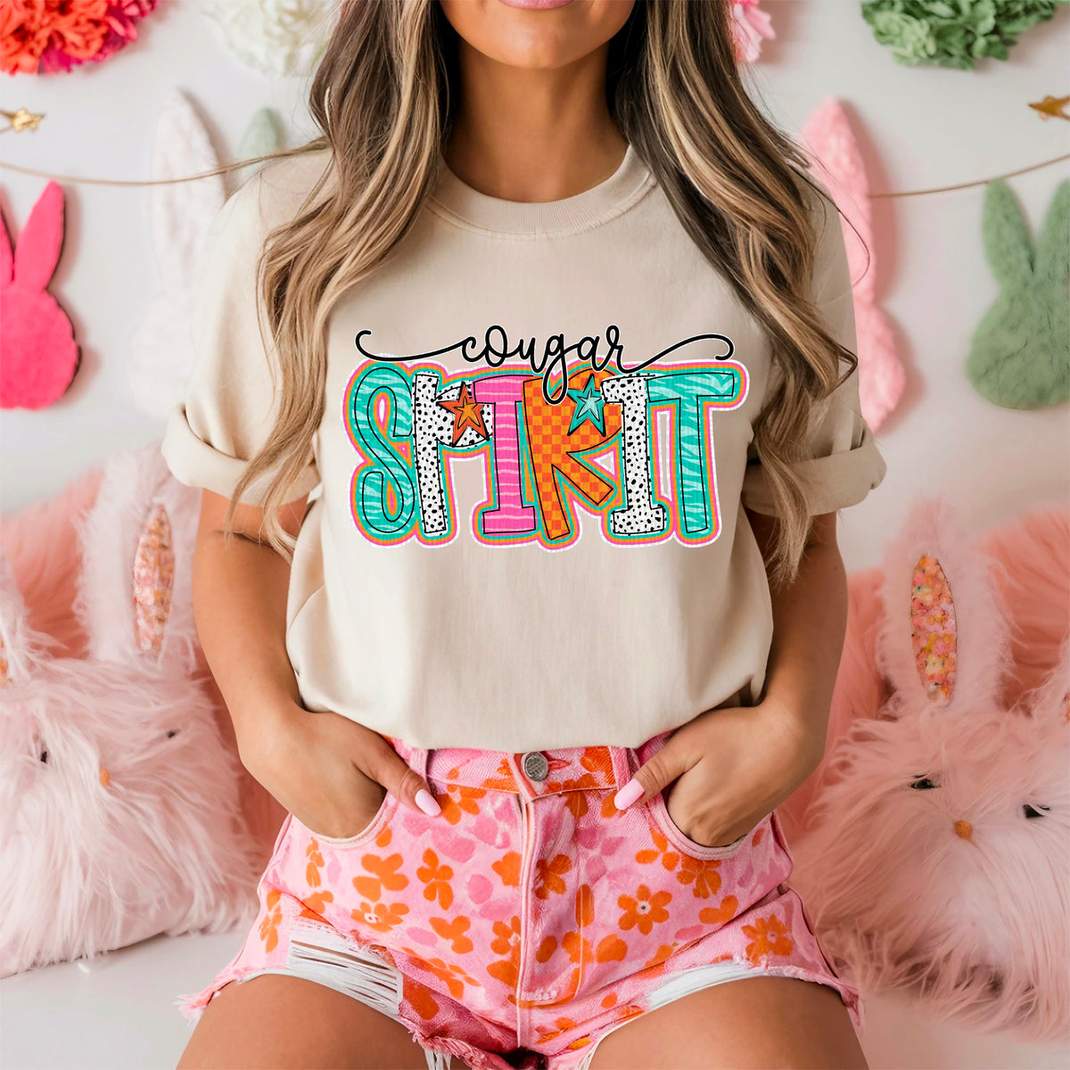 Cougar spirit colorful doodle stars 90286 DTF transfer
