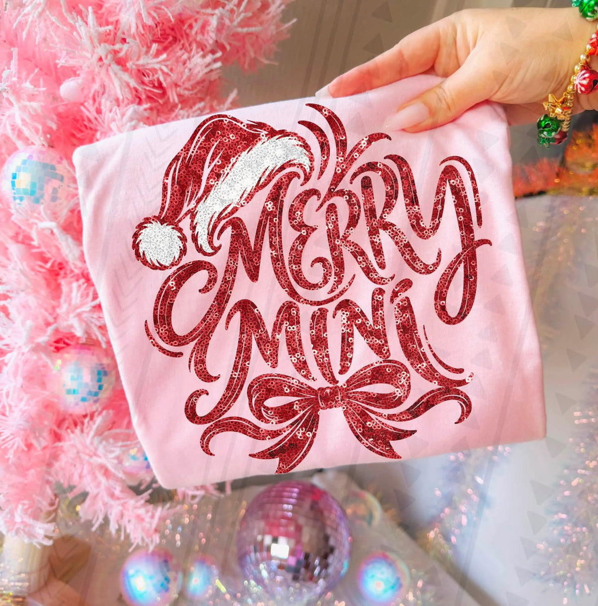 Merry mini red glitter hat and bow (KAI) DTF Transfer