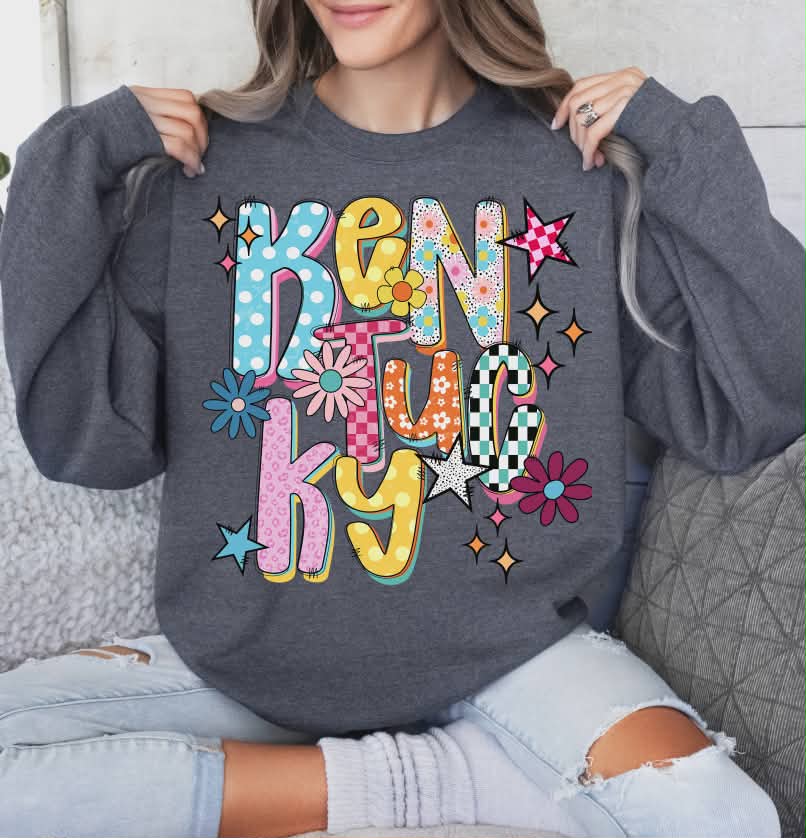 Kentucky colorful stars and flowers (S&G) DTF Transfer