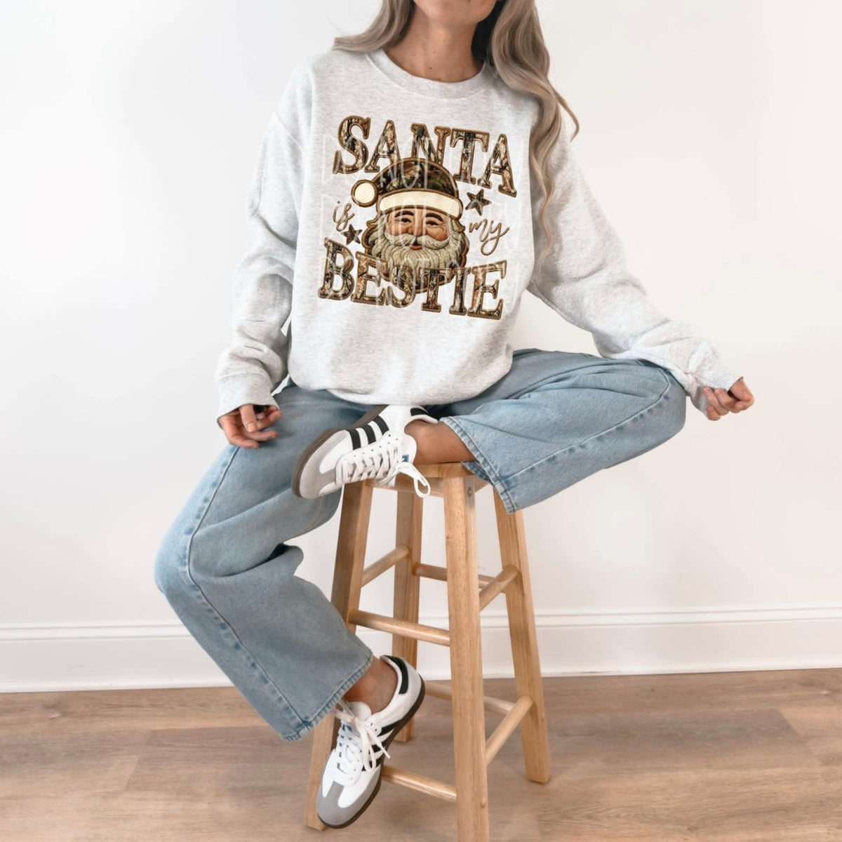 Santa is My Bestie faux embroidery camo (PH) DTF Transfer