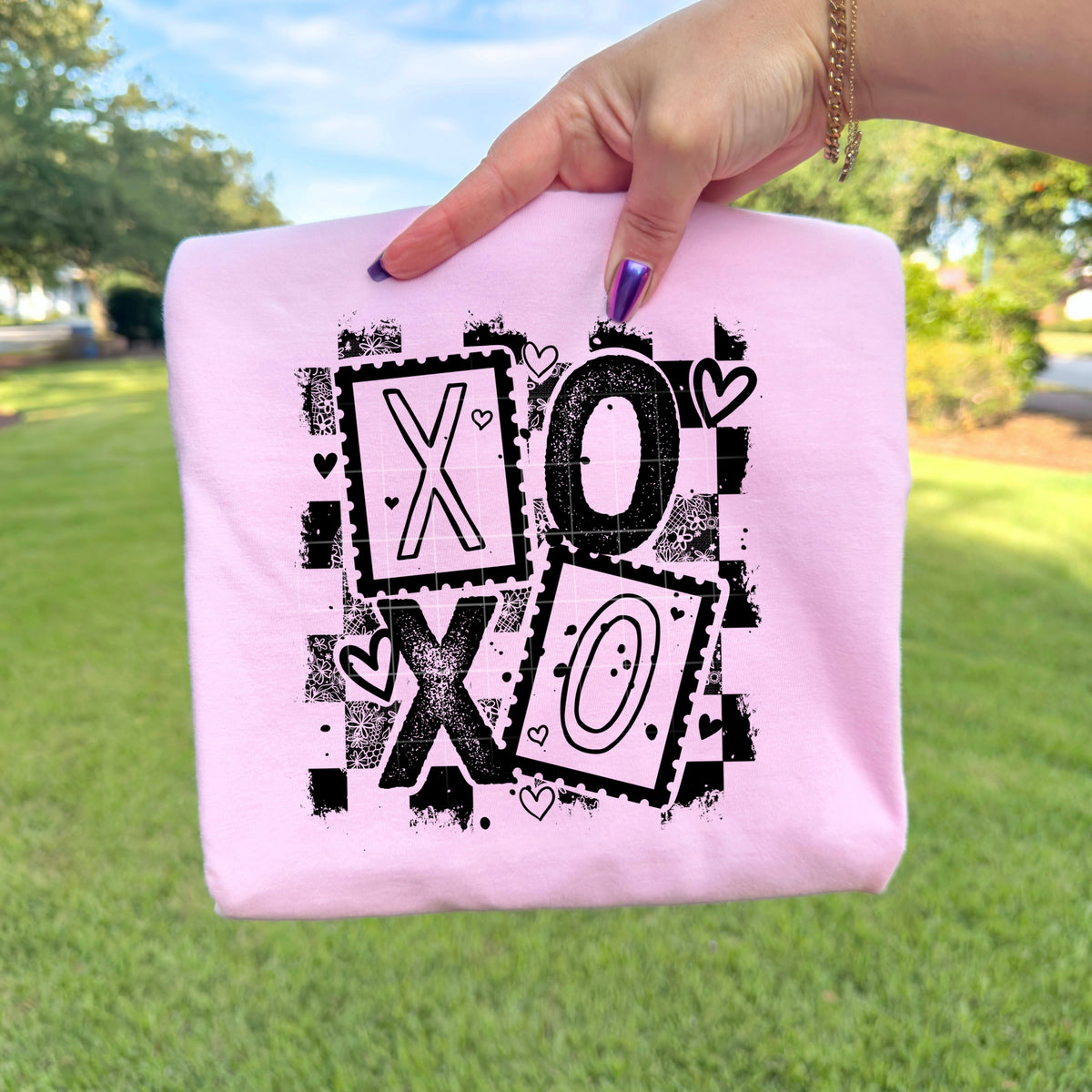 Distressed xoxo stamps BLACK (CSC) DTF transfer