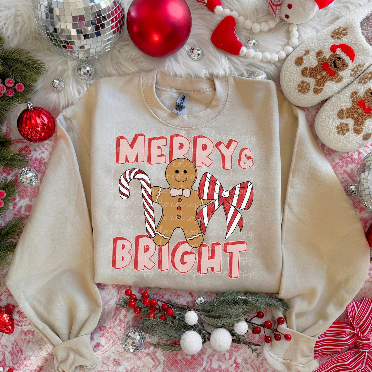 Merry and Bright gingerbread DTF transfer