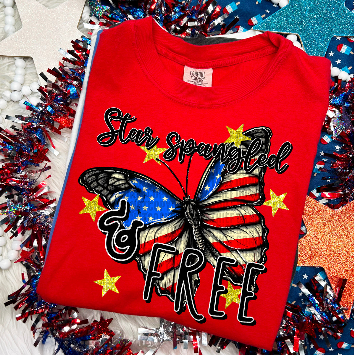 Star spangled & free butterfly 103715 DTF transfer
