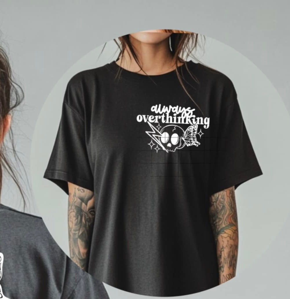 Always overthinking WHITE pocket (CSC) 93144 DTF transfer