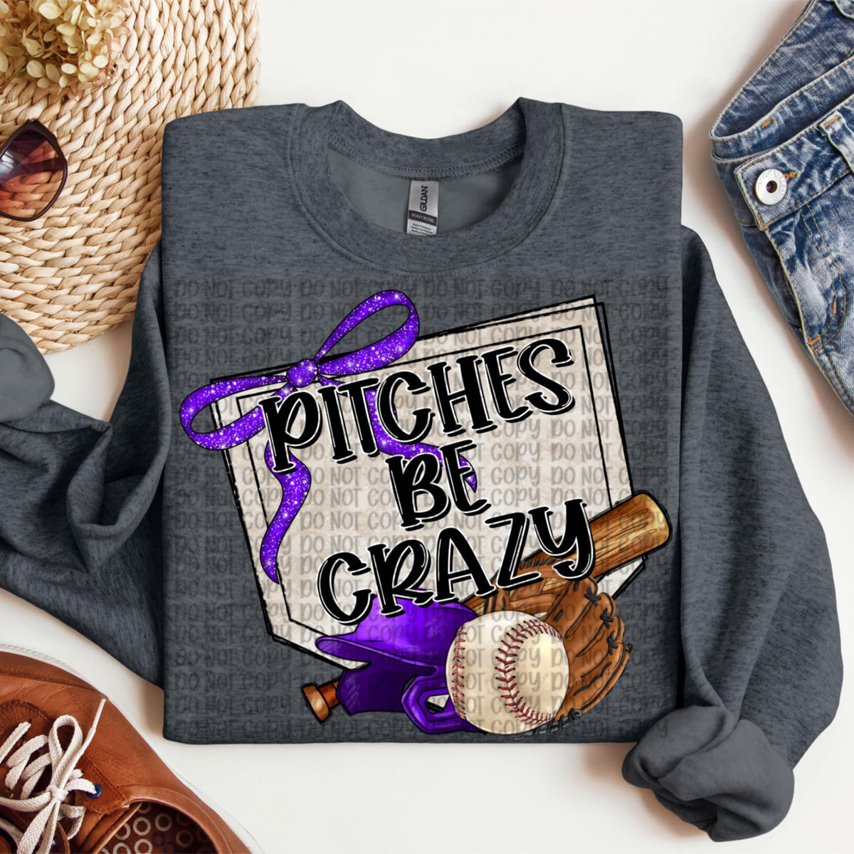 Pitches be crazy purple bow baseball (VP) 91947 DTF transfer