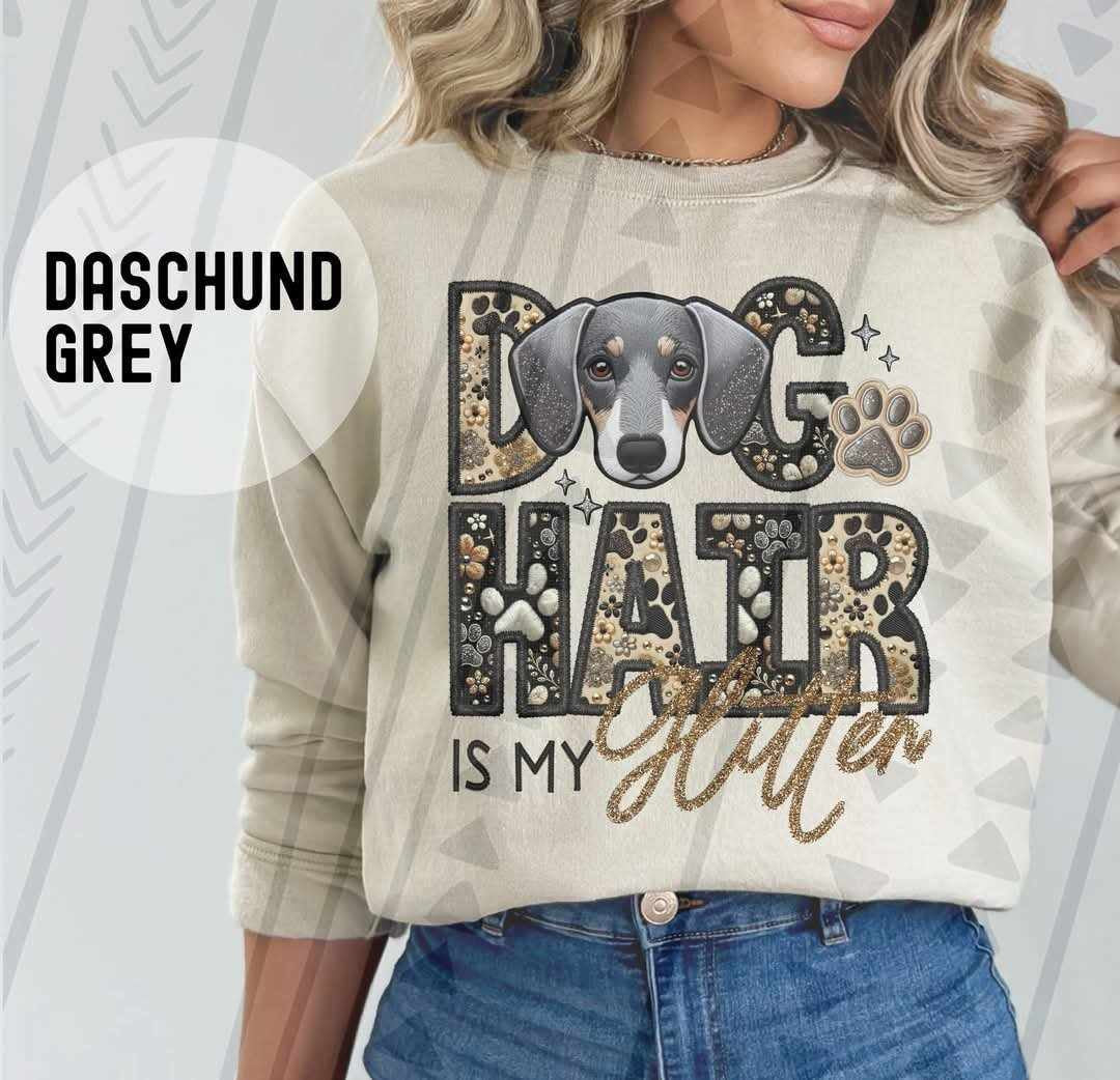 Grey dashchund Dog hair is my glitter 79527 DTF transfer