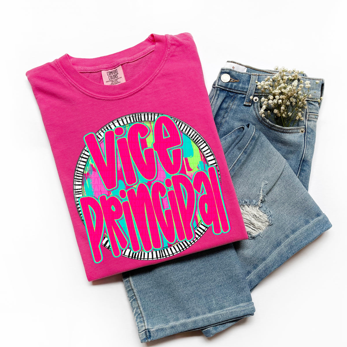 Vice principal pink font circle 106183 DTF transfer