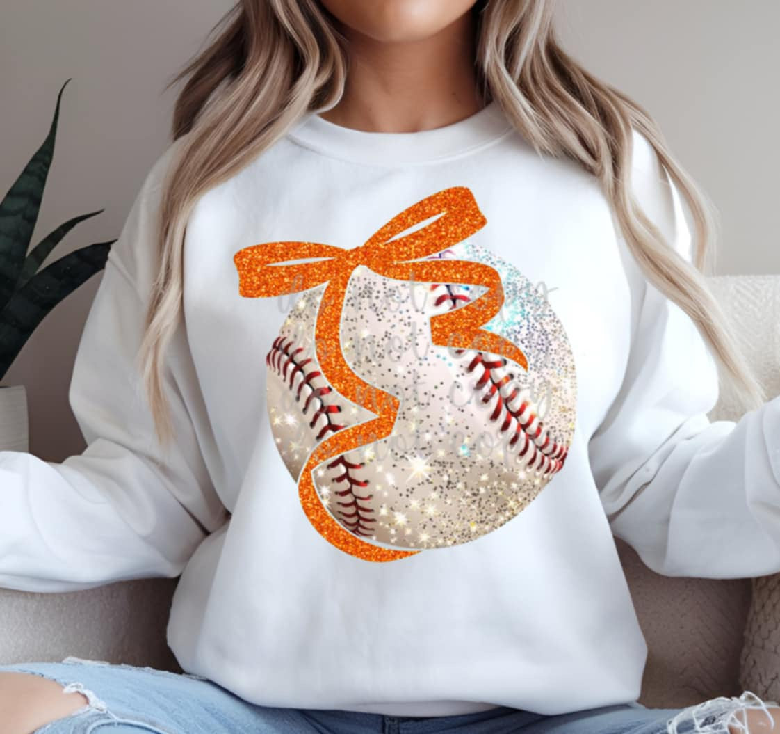 Baseball with orange bow (Parker) 85173 DTF transfer