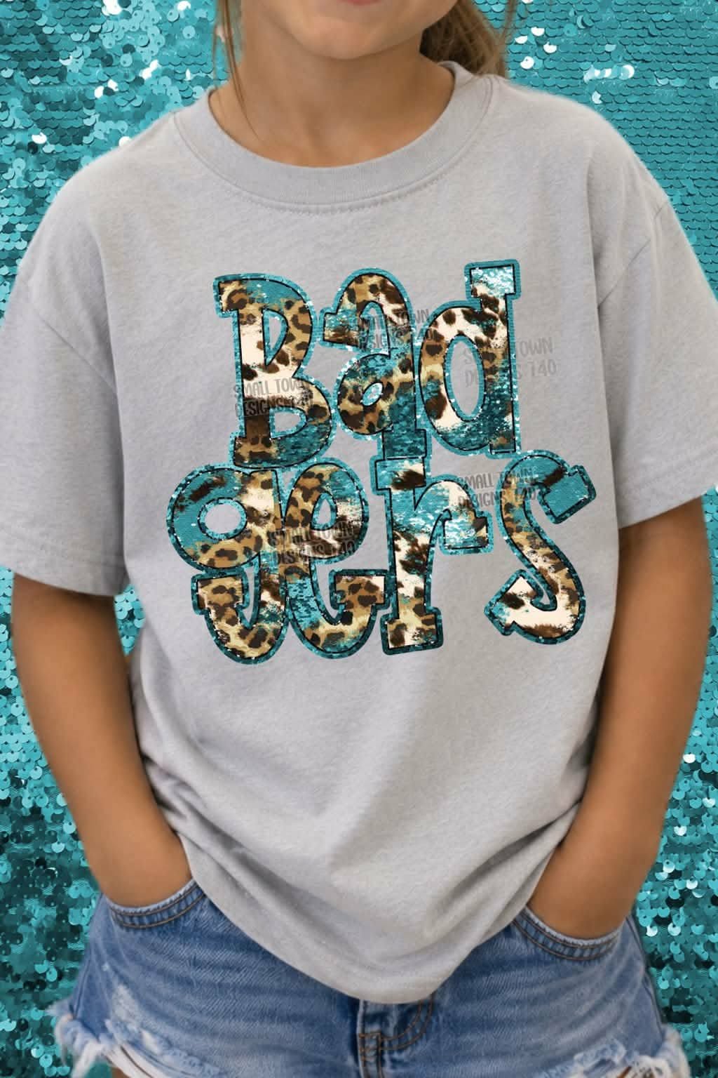 Badgers animal print blue sequin outline (STD) DTF transfer