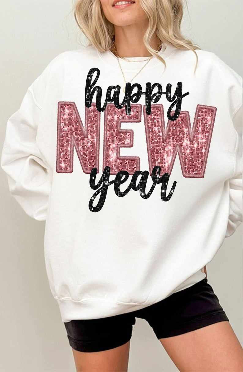 Happy new year pink sequin 73805 DTF transfer