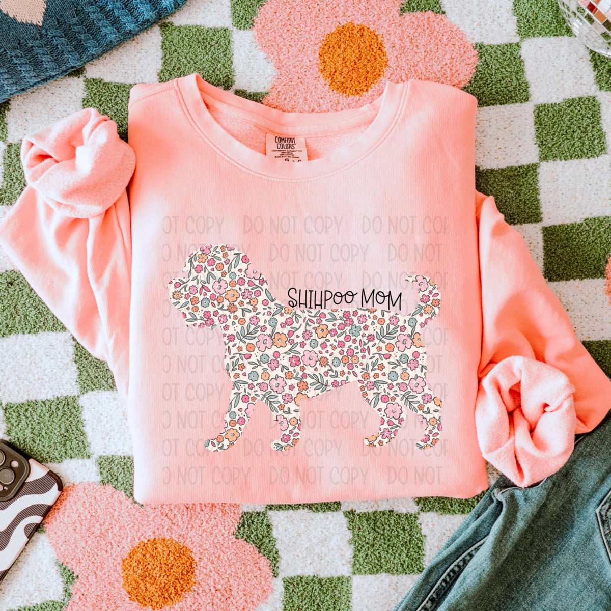 Shihpoo mom floral puppy (S&G) 90202 DTF transfer