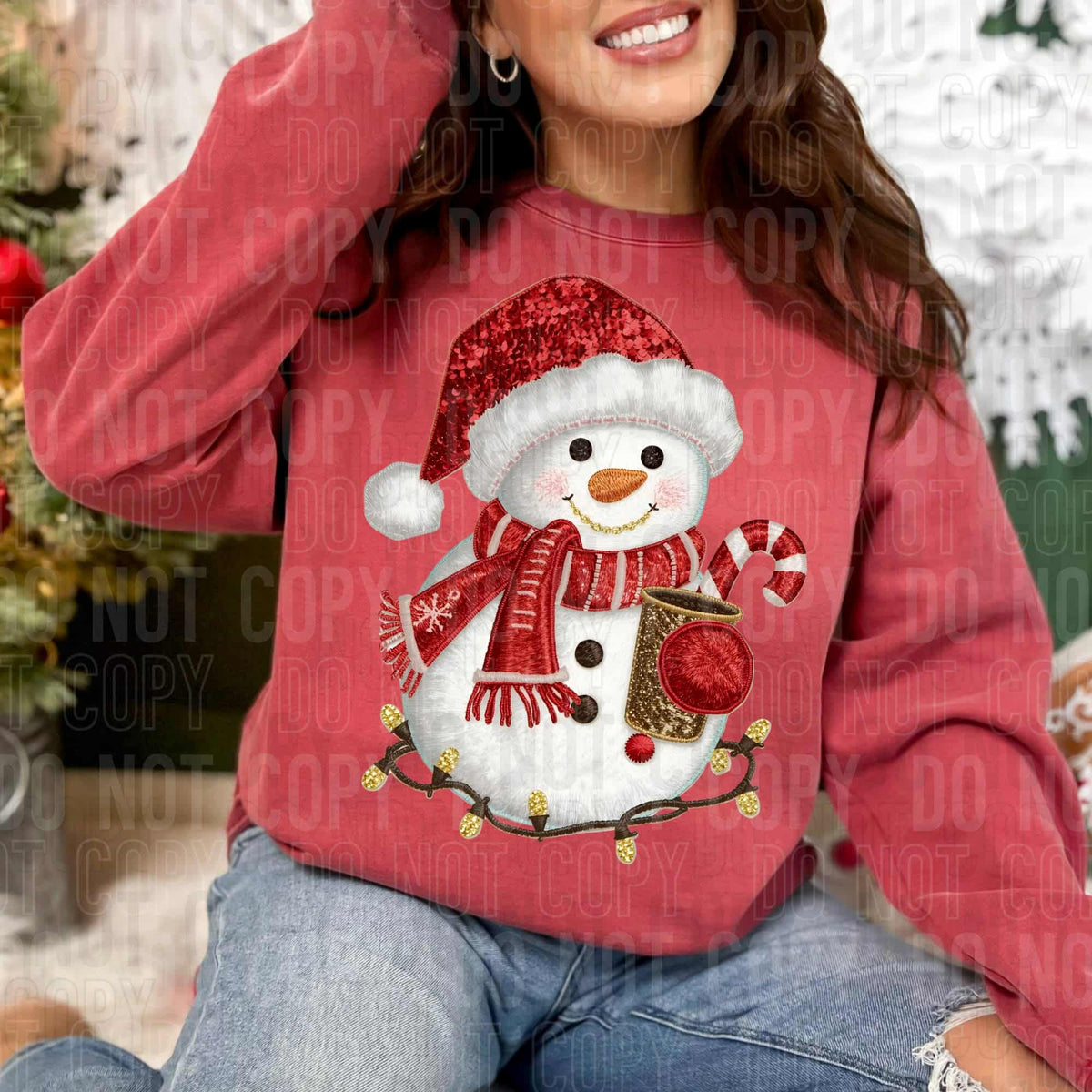 Snowman with Red hat scarf and candy cane SBB DTF Transfer