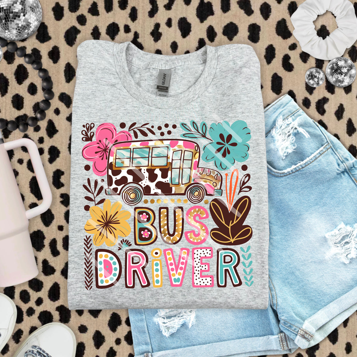 Bus Driver Abstract Florals with Bus 110829 DTF Transfer
