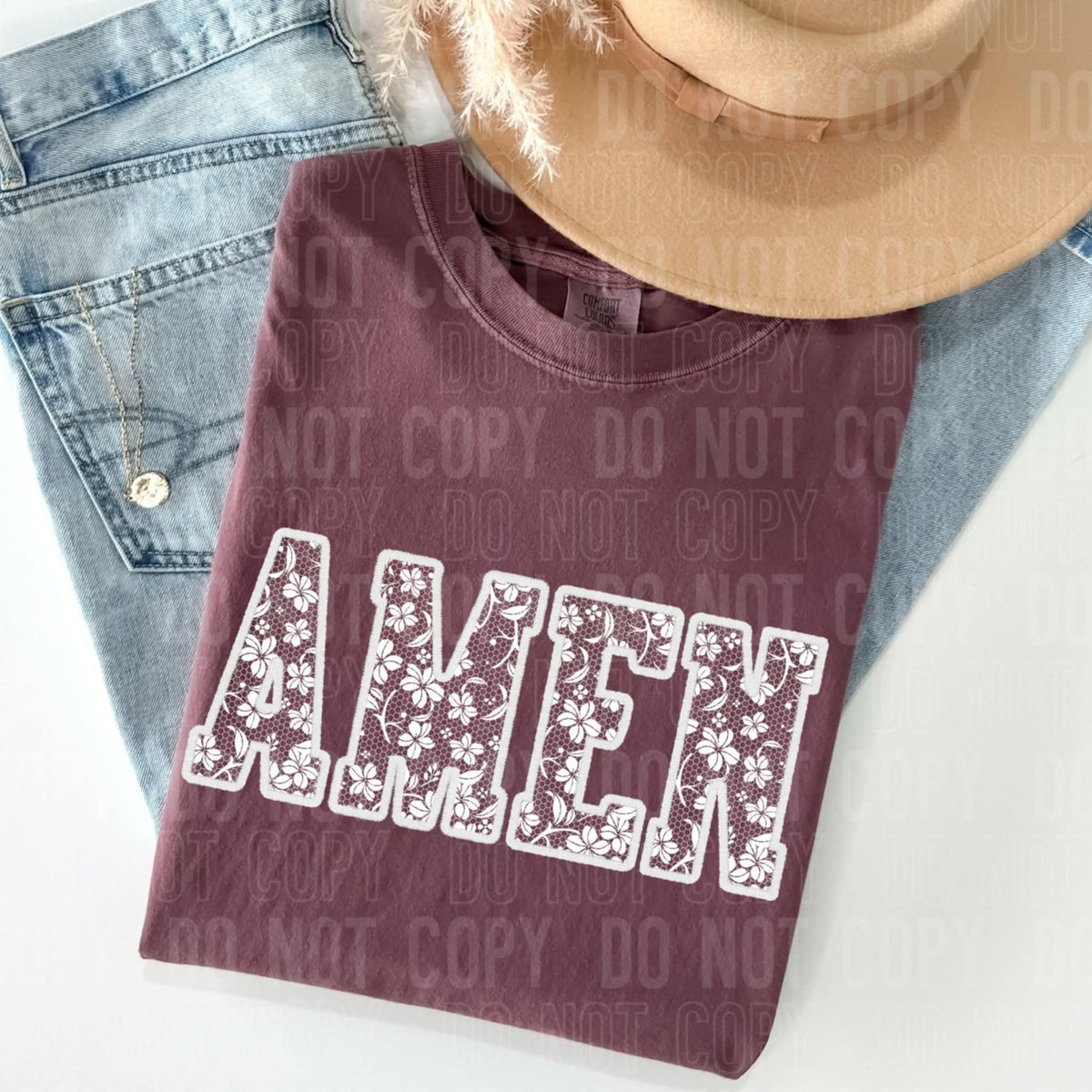 Amen White Lace SBB DTF transfer